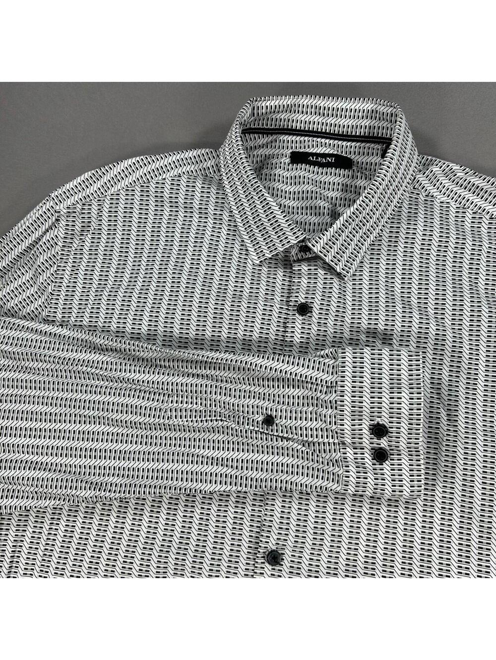 Alfani Shirt Mens XL White Black Geometric Button Down 100% Cotton